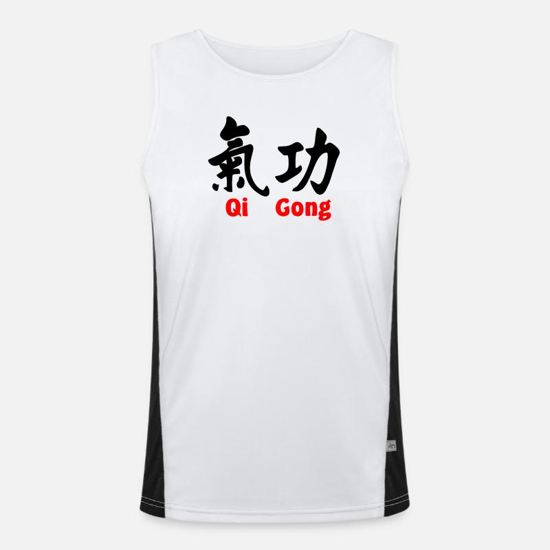 QI gong with text horizontal with text red Men's Functional Contrast Tank Top 