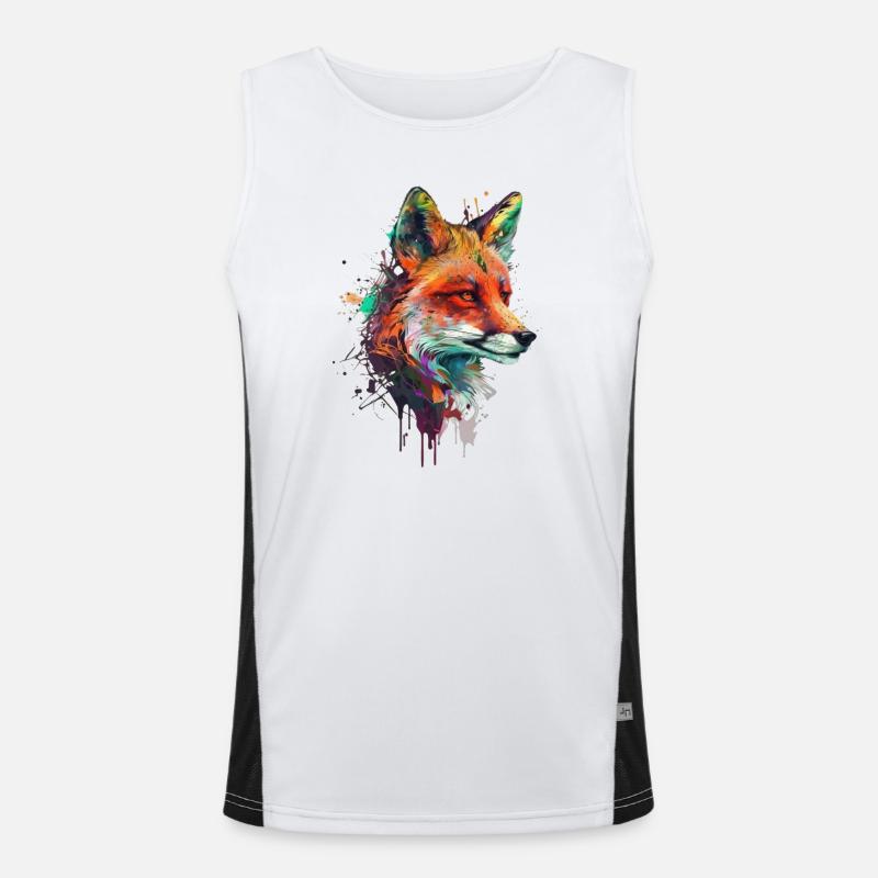 fuchs mit bunten farbklecksen Funktionelles Kontrast-Tank Top für Männer 