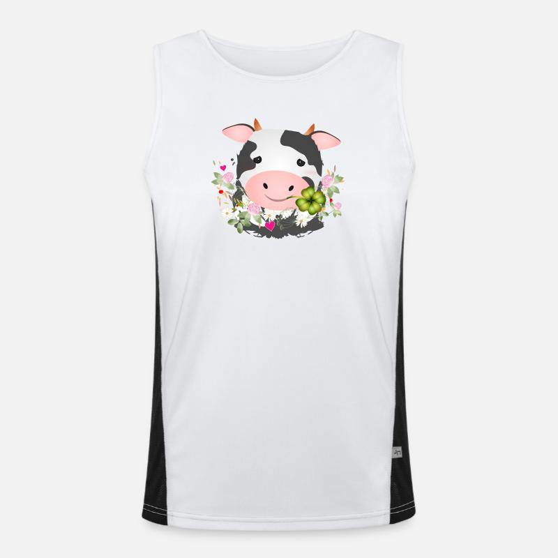 Vache mignonne avec trèfle pour les fans de ferme Débardeur respirant contrasté Homme 