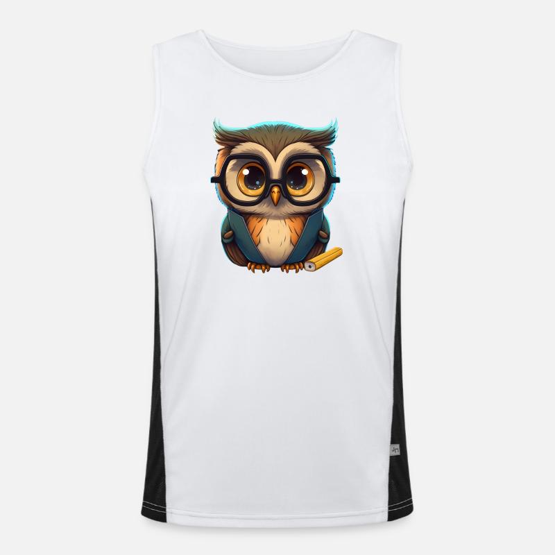 Schlaue Eule mit Brille Funktionelles Kontrast-Tank Top für Männer 