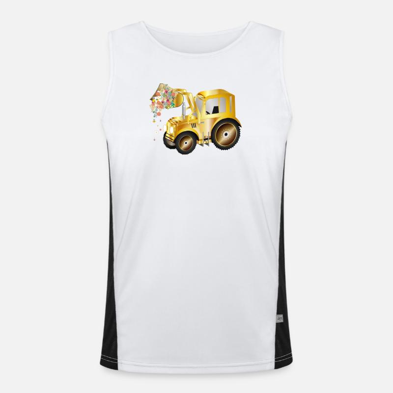 Tractor front loader with blossom flowers and greenery Men's Functional Contrast Tank Top 