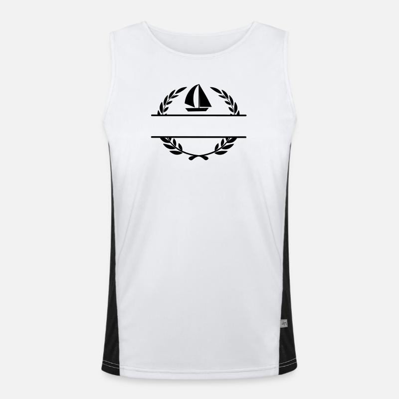 Segelboot im Lorbeerkranzmonogramm Funktionelles Kontrast-Tank Top für Männer 