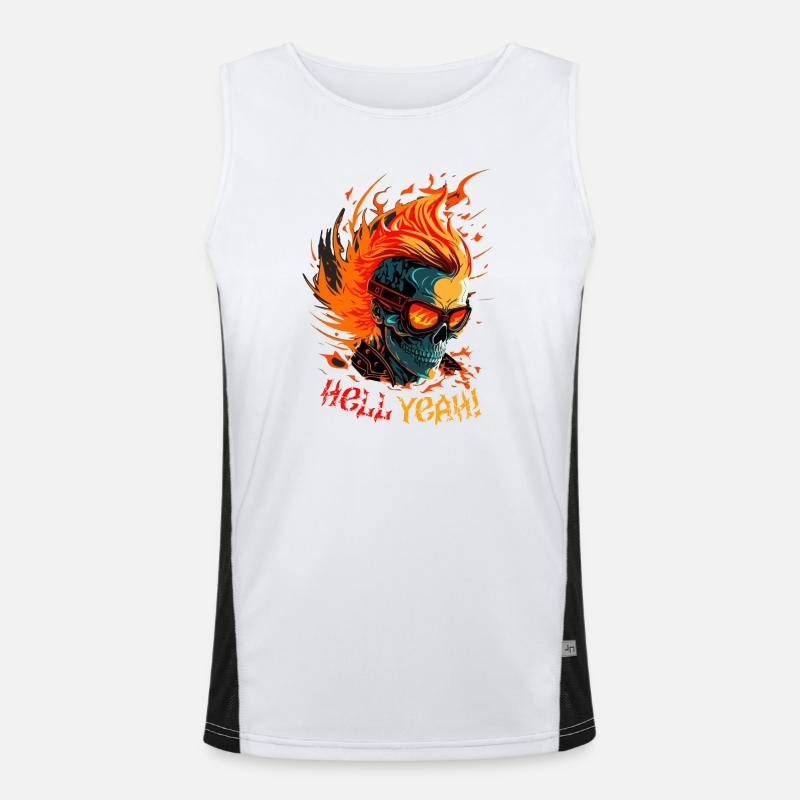 Flaming Skull with Hell Yeah - Men's Functional Contrast Tank Top  - white/black