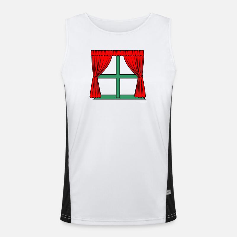 Red curtains green window frame Men's Functional Contrast Tank Top 
