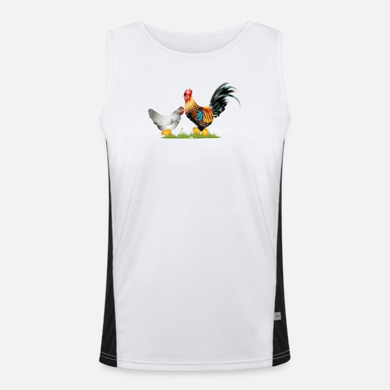 stately rooster with hen and chick offspring Men's Functional Contrast Tank Top 