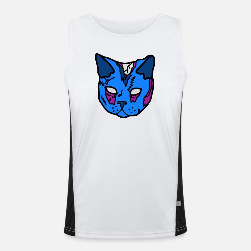 Blauer Katzenmaske Patchwork Funktionelles Kontrast-Tank Top für Männer 