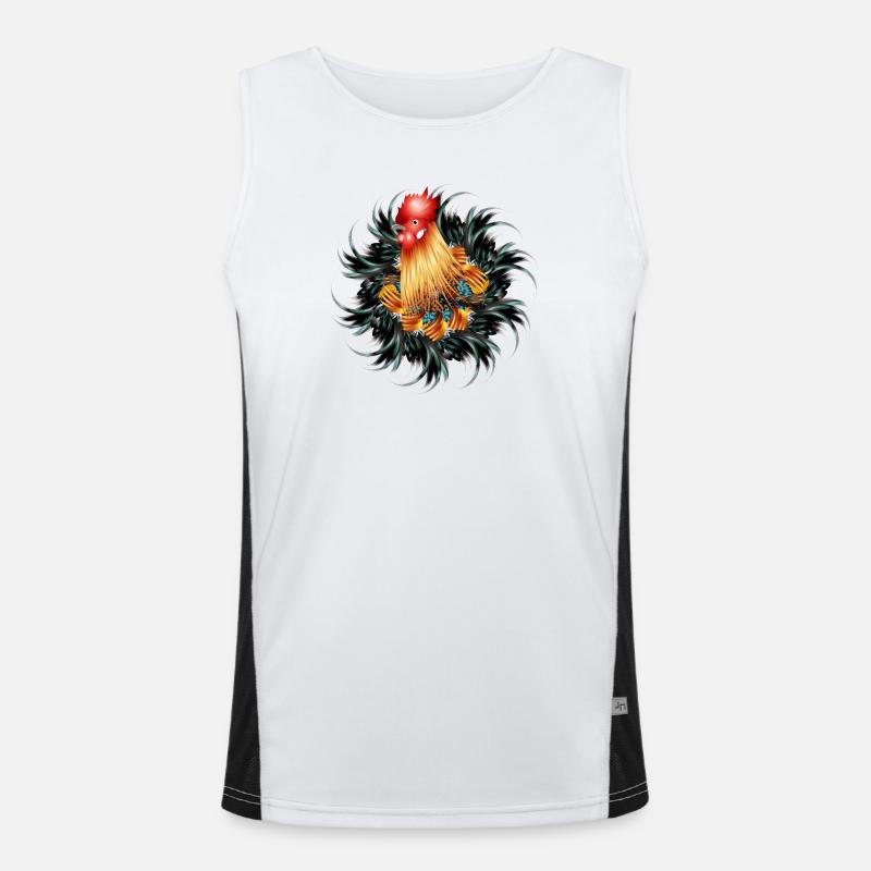 magnificent rooster in feather frame - Men's Functional Contrast Tank Top  - white/black