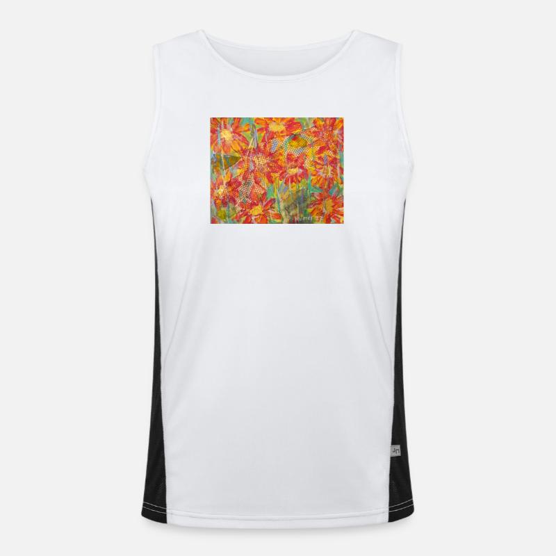 Lebendige Blumenwiese im Impressionstil Funktionelles Kontrast-Tank Top für Männer 