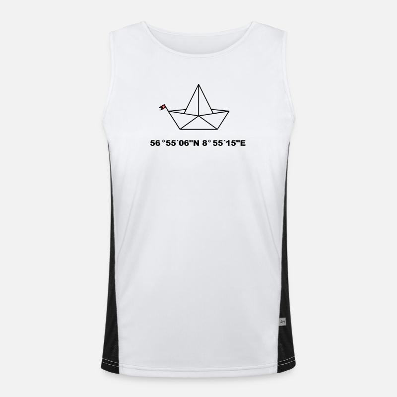 Folding boat, Ejerslev Havn coordinates design Men's Functional Contrast Tank Top 