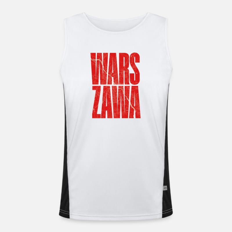 Warszawa lettering with city map pattern - Men's Functional Contrast Tank Top  - white/black