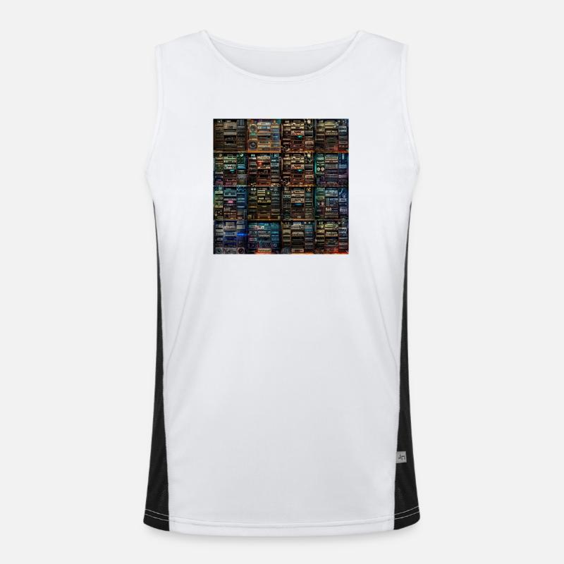 Vintage Audio Stack Collage Men's Functional Contrast Tank Top 