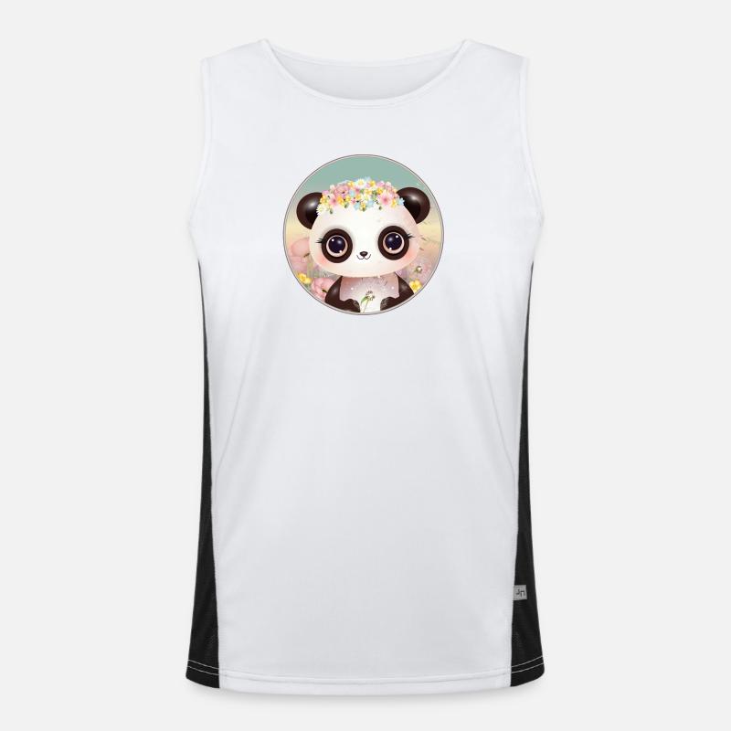 Panda mignon sur une prairie fleurie au printemps Débardeur respirant contrasté Homme 