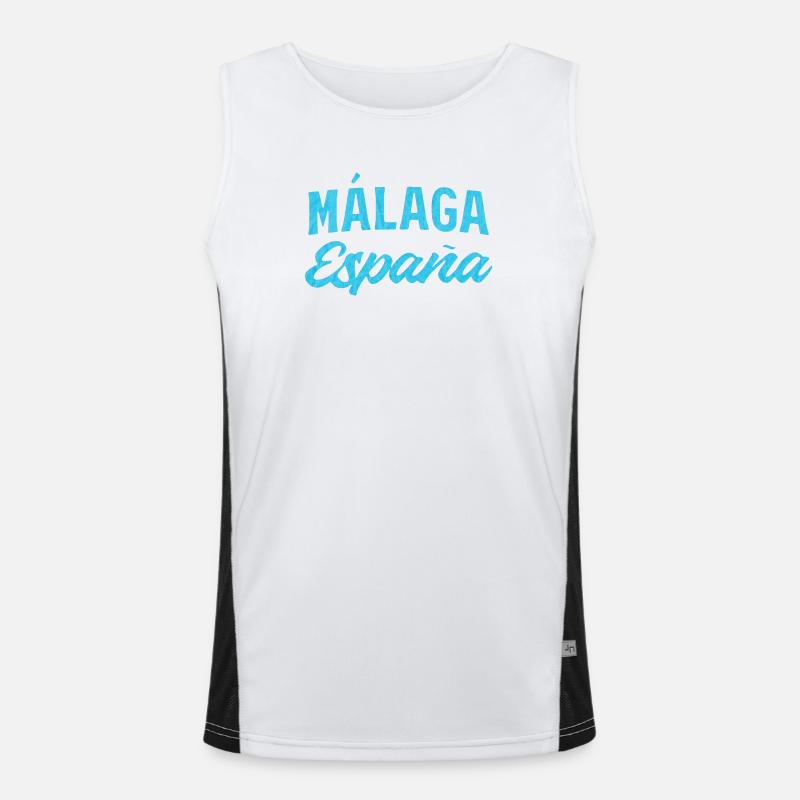 Málaga España Blaues Script-Design Funktionelles Kontrast-Tank Top für Männer 
