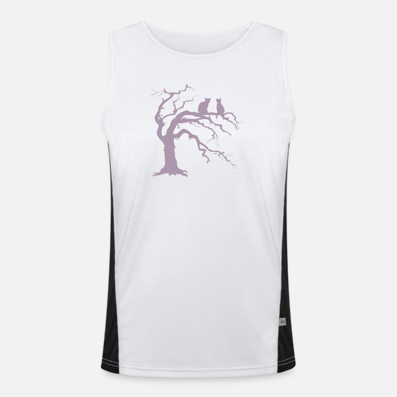 Dead tree with 2 cats silhouette - Men's Functional Contrast Tank Top  - white/black