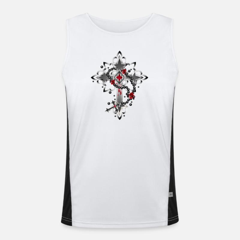 Croix faite d’éléments gothiques et chapelet Débardeur respirant contrasté Homme 