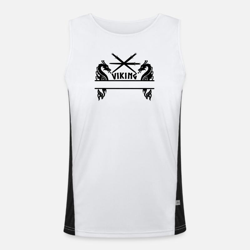 Wikinger Drei Schwerter Zwei Drachen Wikinger Funktionelles Kontrast-Tank Top für Männer 