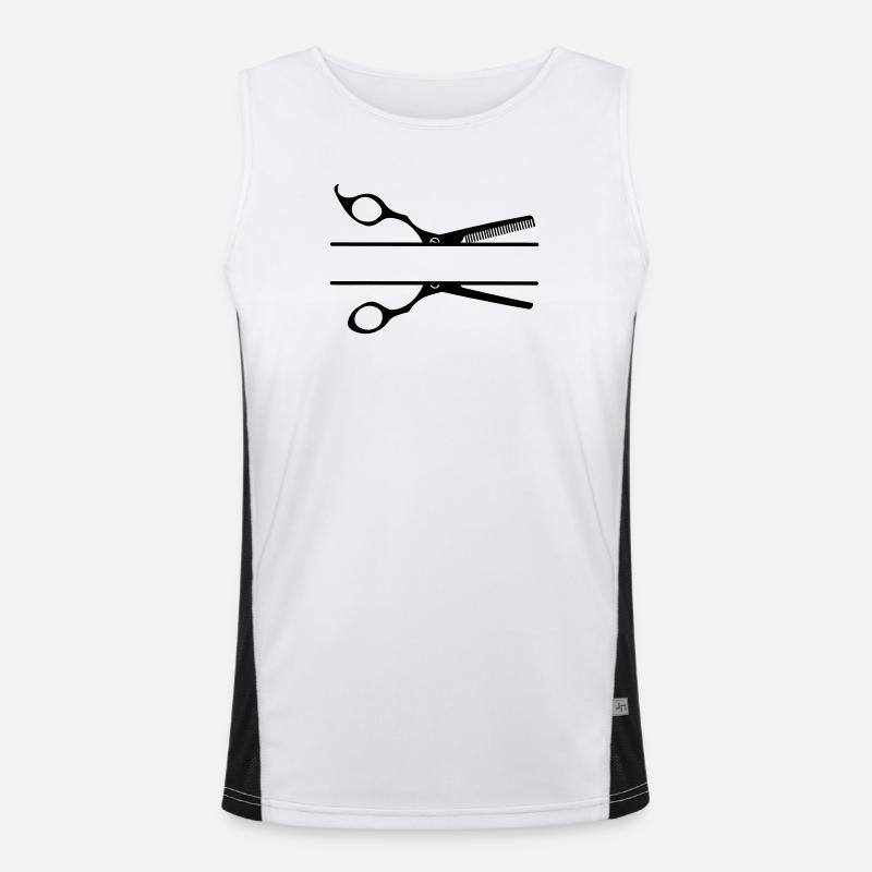 Bannière texte logo coiffeur peigne ciseaux Débardeur respirant contrasté Homme 