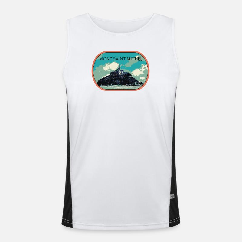 Illustration in Blau und Grün des Mont Saint Michel Funktionelles Kontrast-Tank Top für Männer 