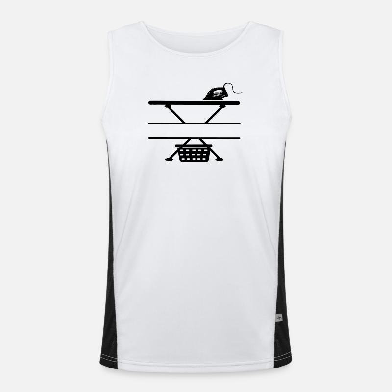 Iron, ironing board and laundry basket, text banner Men's Functional Contrast Tank Top 