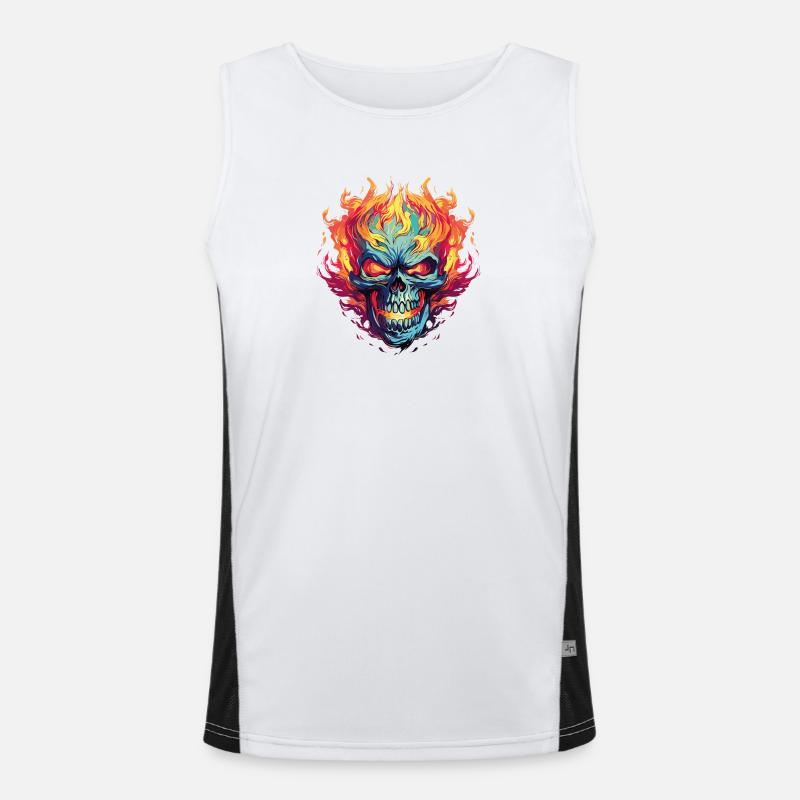 Neon Flames Skull Illustration Men's Functional Contrast Tank Top 