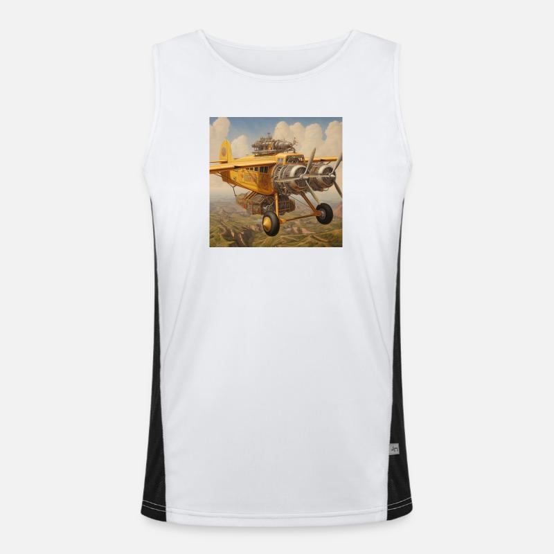 Steampunk Wolkenbomber Flugzeugkunst Funktionelles Kontrast-Tank Top für Männer 