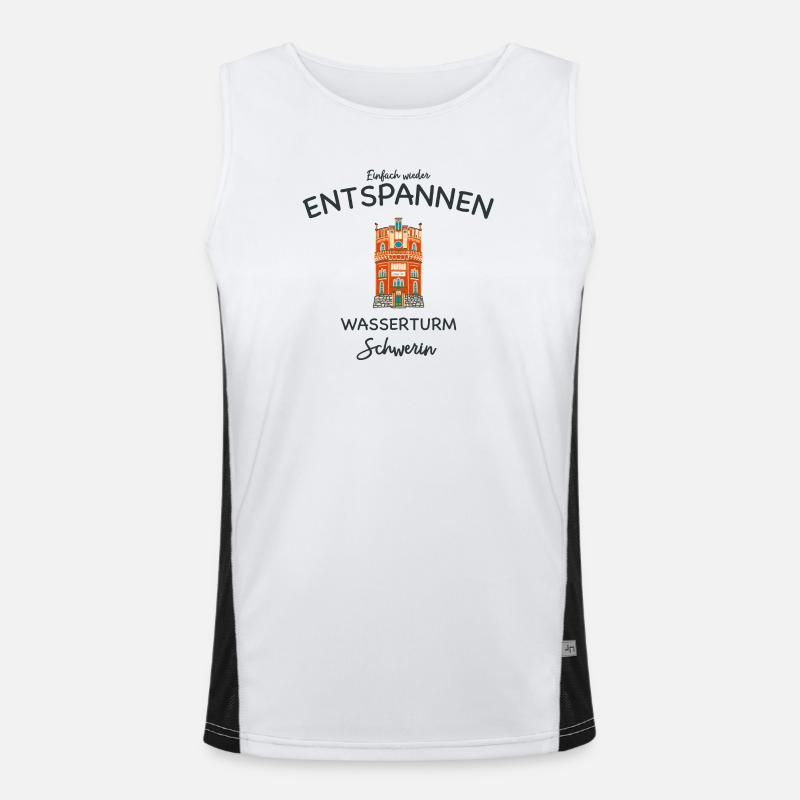 Schwerin, Wasserturm Weinberg, einfach Entspannen Funktionelles Kontrast-Tank Top für Männer 