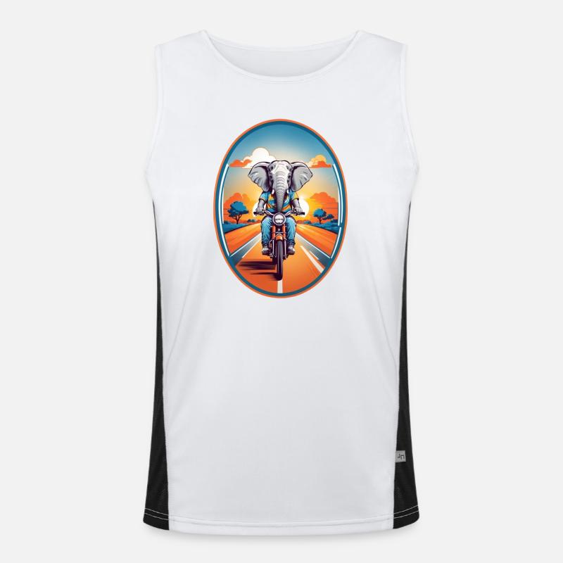 Elephant on motorcycle Men's Functional Contrast Tank Top 