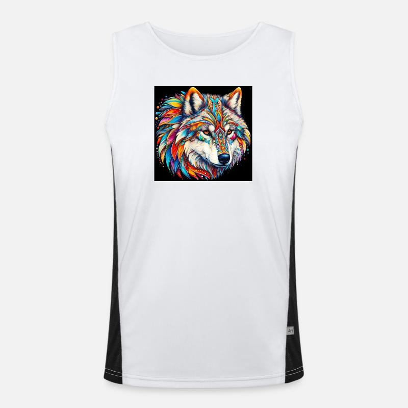 Wolf - Men's Functional Contrast Tank Top  - white/black