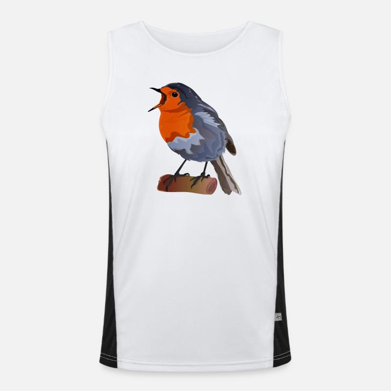 Robin Bird Illustration on Textile Men's Functional Contrast Tank Top 