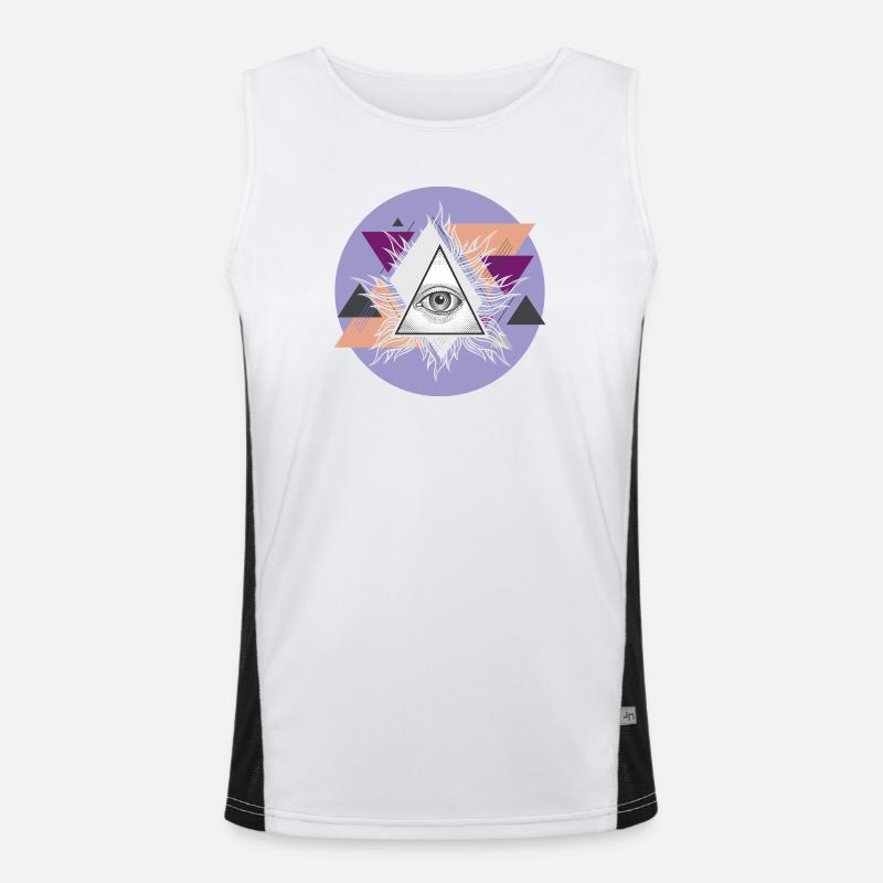 Geometric Triangular Eye with Auras - Men's Functional Contrast Tank Top  - white/black