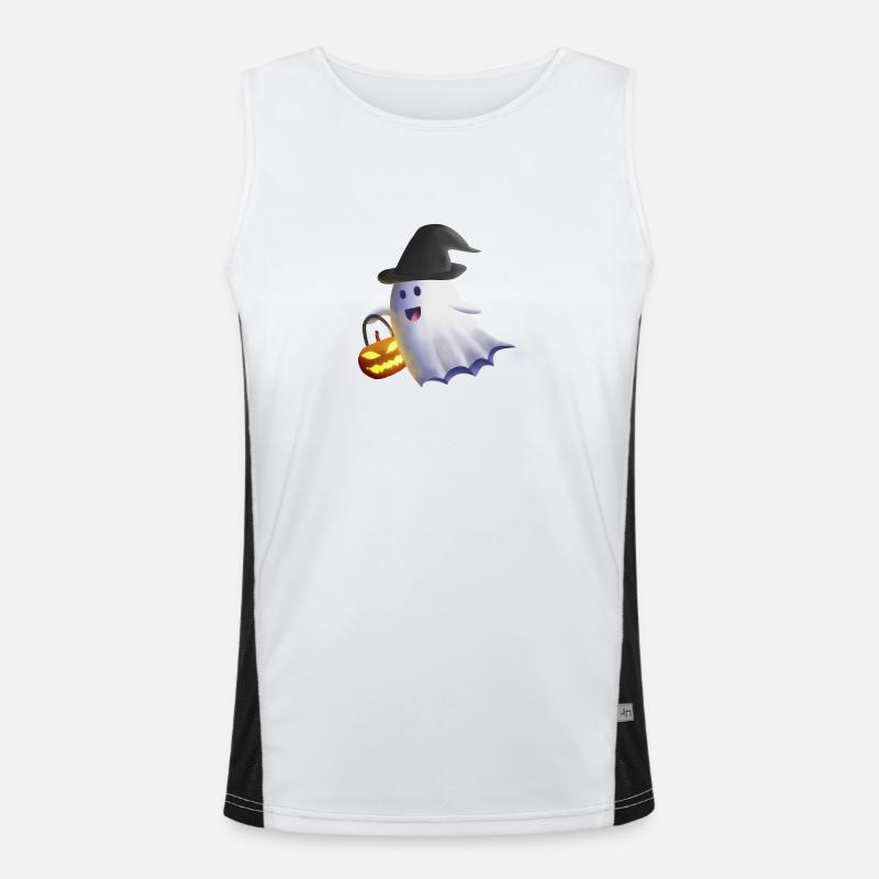 Ghost with Witch Hat and Jack-o'-Lantern Men's Functional Contrast Tank Top 