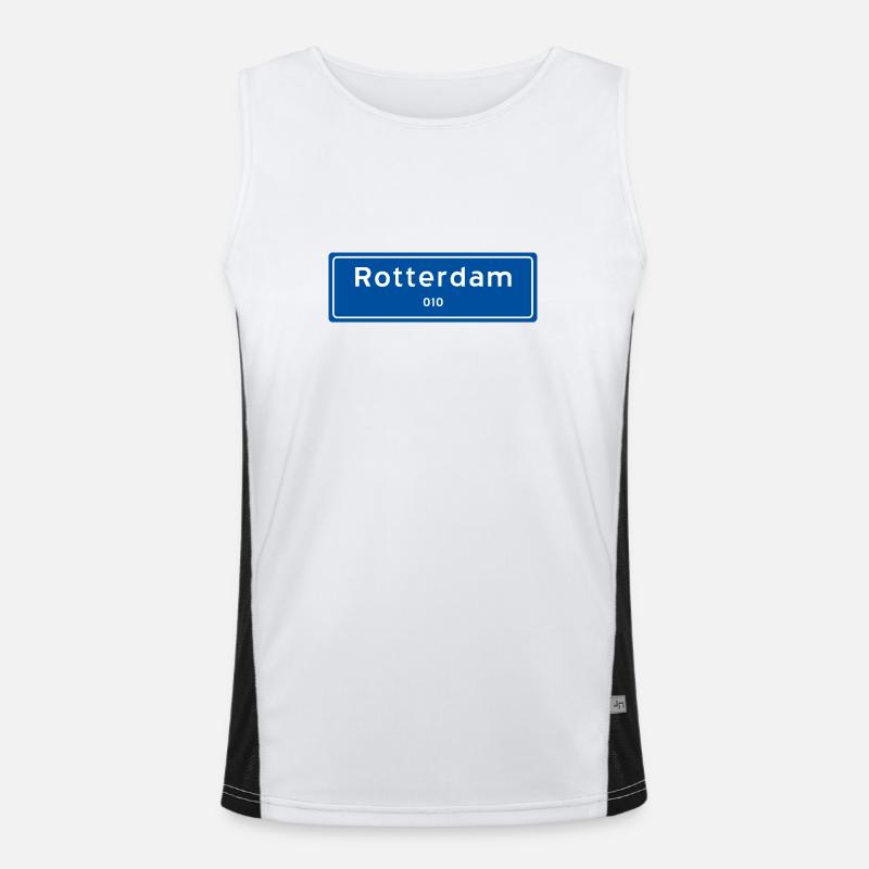 Rotterdam 010 Ortsschild Funktionelles Kontrast-Tank Top für Männer 