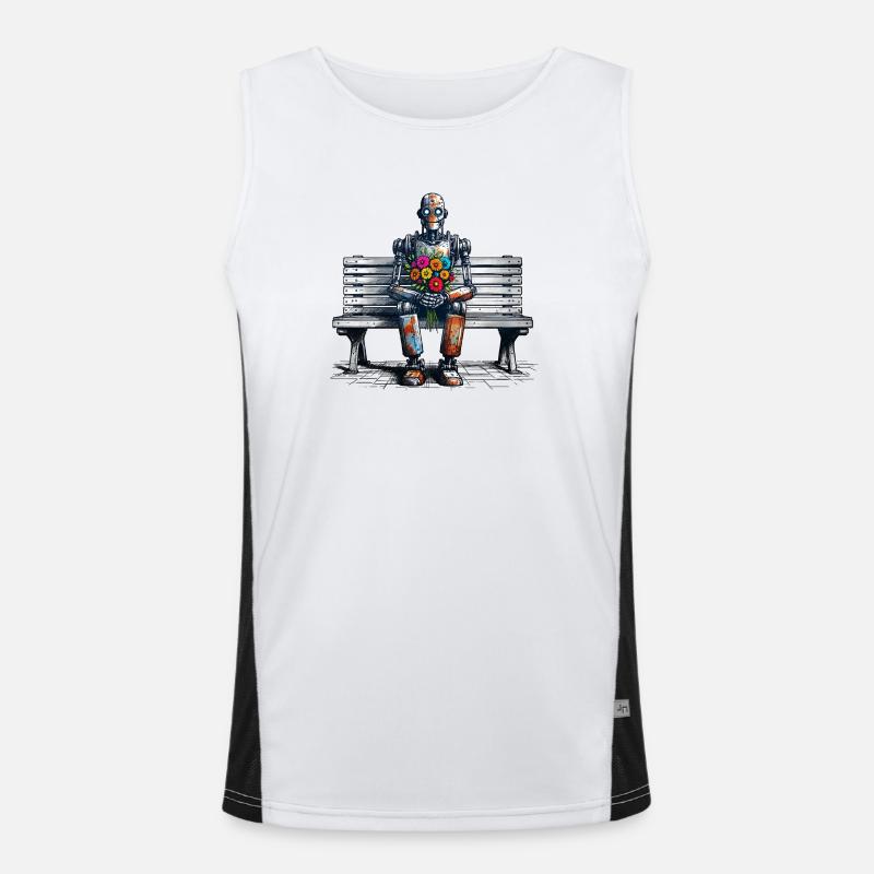 roboter bank blumen robot love rostig kunst Funktionelles Kontrast-Tank Top für Männer 