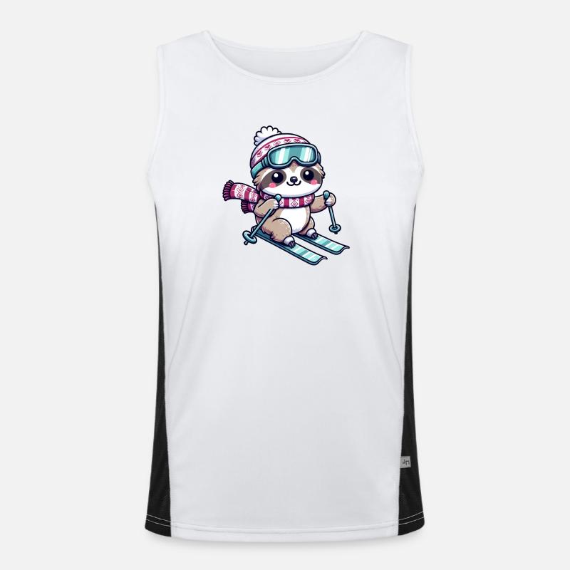 Cute Comic Sloth Skiing Men's Functional Contrast Tank Top 