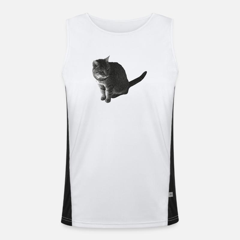 Katze sitzend, schwarz-weiß, tabby Motive Funktionelles Kontrast-Tank Top für Männer 