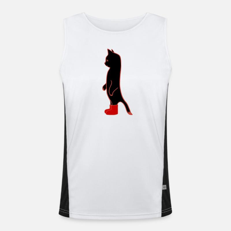 Schwarze Katze mit roten Stiefeln Funktionelles Kontrast-Tank Top für Männer 