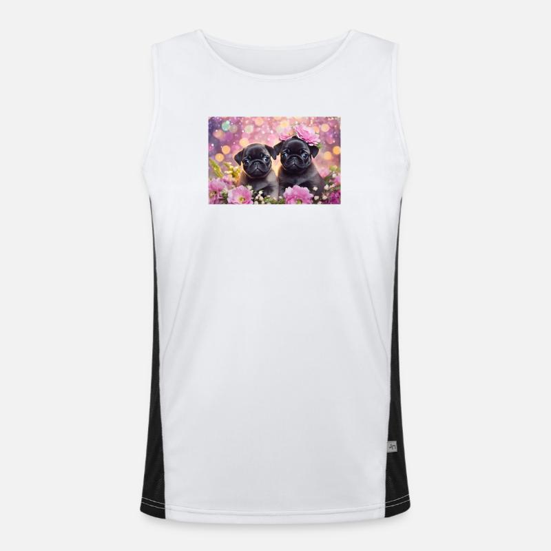 Kleine Hunde mit Blumenkrone Funktionelles Kontrast-Tank Top für Männer 