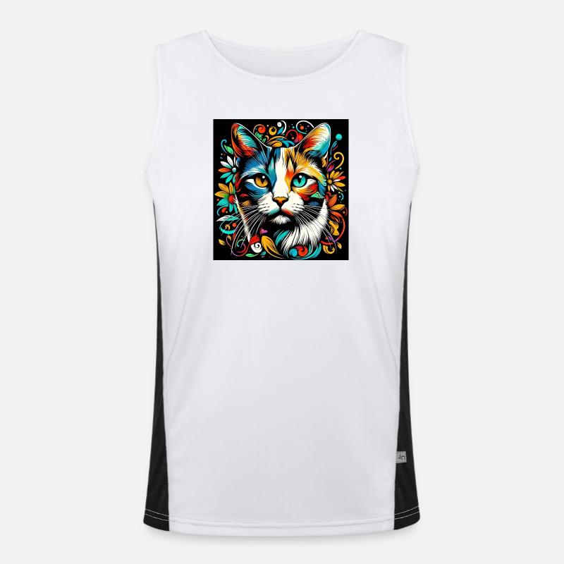 Cat - Men's Functional Contrast Tank Top  - white/black