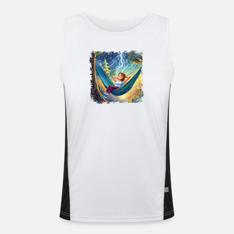 Mädchen auf Hängematte, chillen, mit Blitzen Funktionelles Kontrast-Tank Top für Männer 
