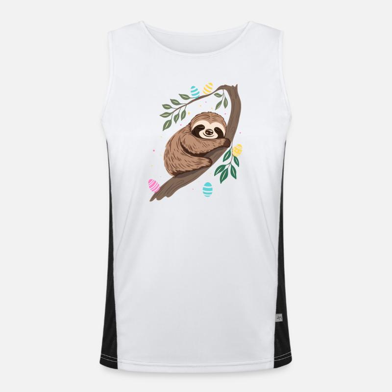 Easter Sloth with Easter Eggs Men's Functional Contrast Tank Top 