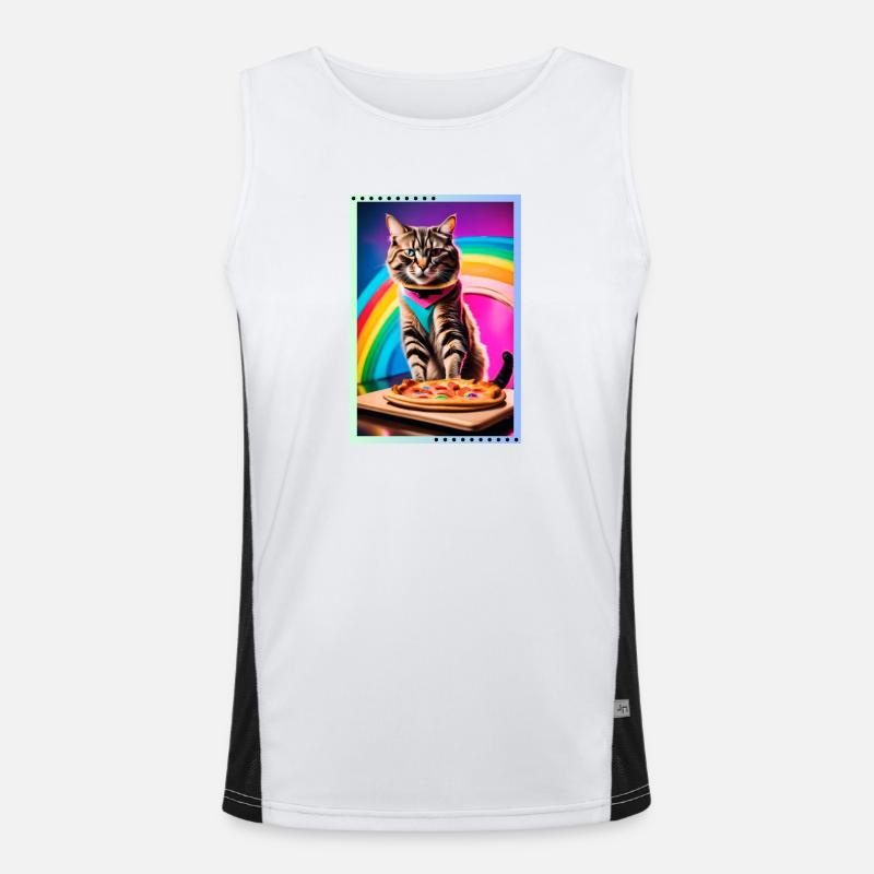 Rainbow cat with pizza Men's Functional Contrast Tank Top 