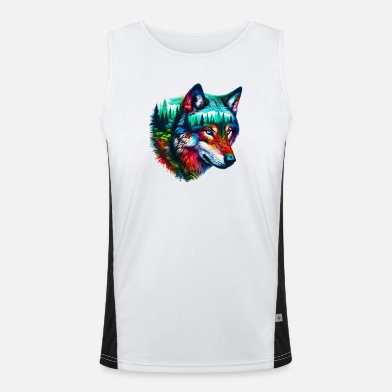 Wolf - Men's Functional Contrast Tank Top  - white/black