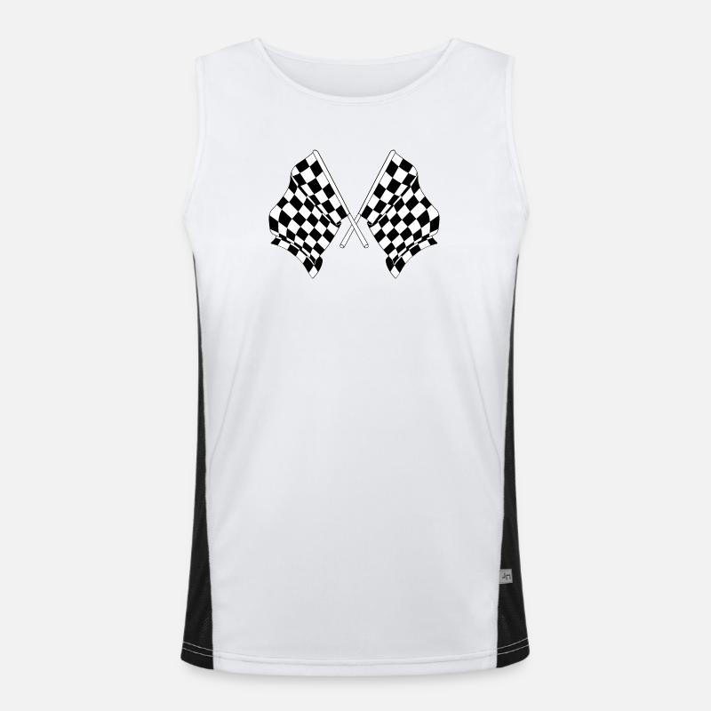 Deux drapeaux de course automobile croisés départ arrivée Débardeur respirant contrasté Homme 