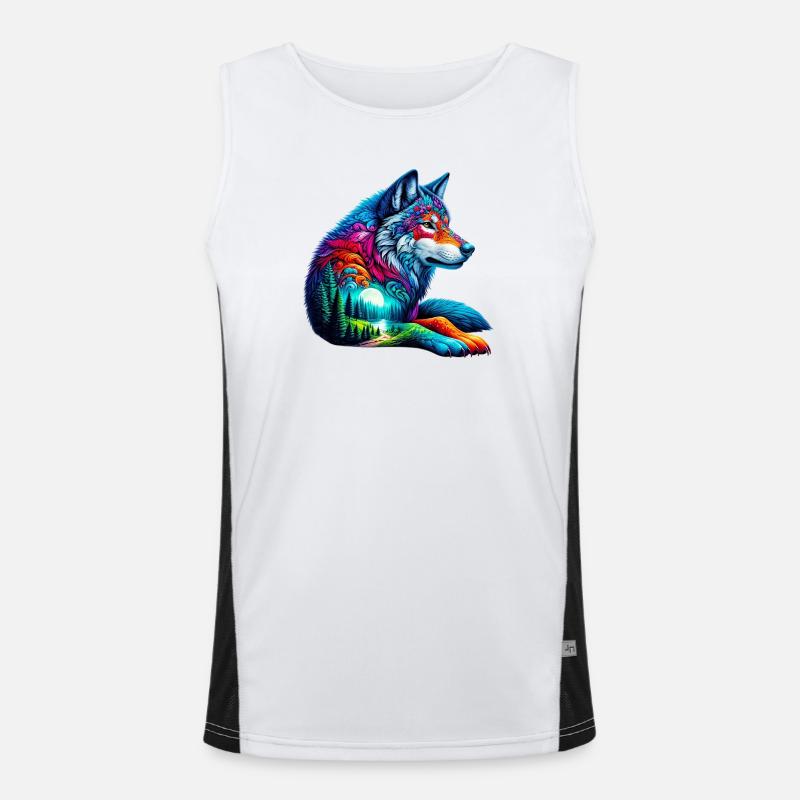 Wolf - Men's Functional Contrast Tank Top  - white/black