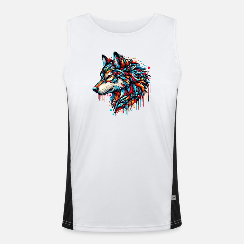 Wolf - Men's Functional Contrast Tank Top  - white/black