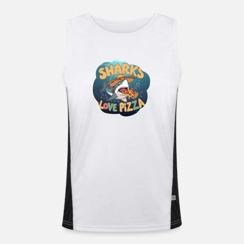 Haifisch mit Pizza und Sombrero Funktionelles Kontrast-Tank Top für Männer 