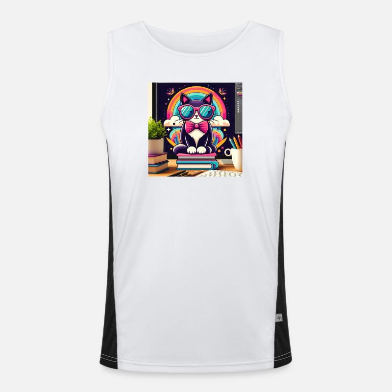 Studious cat with glasses - Men's Functional Contrast Tank Top  - white/black