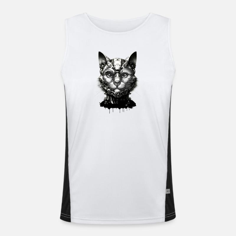 Cat's head designed as a robot in retro look Men's Functional Contrast Tank Top 