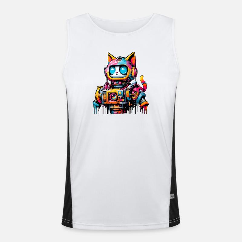 Katze gestaltet als Roboter im Comic Graffiti Stil Funktionelles Kontrast-Tank Top für Männer 