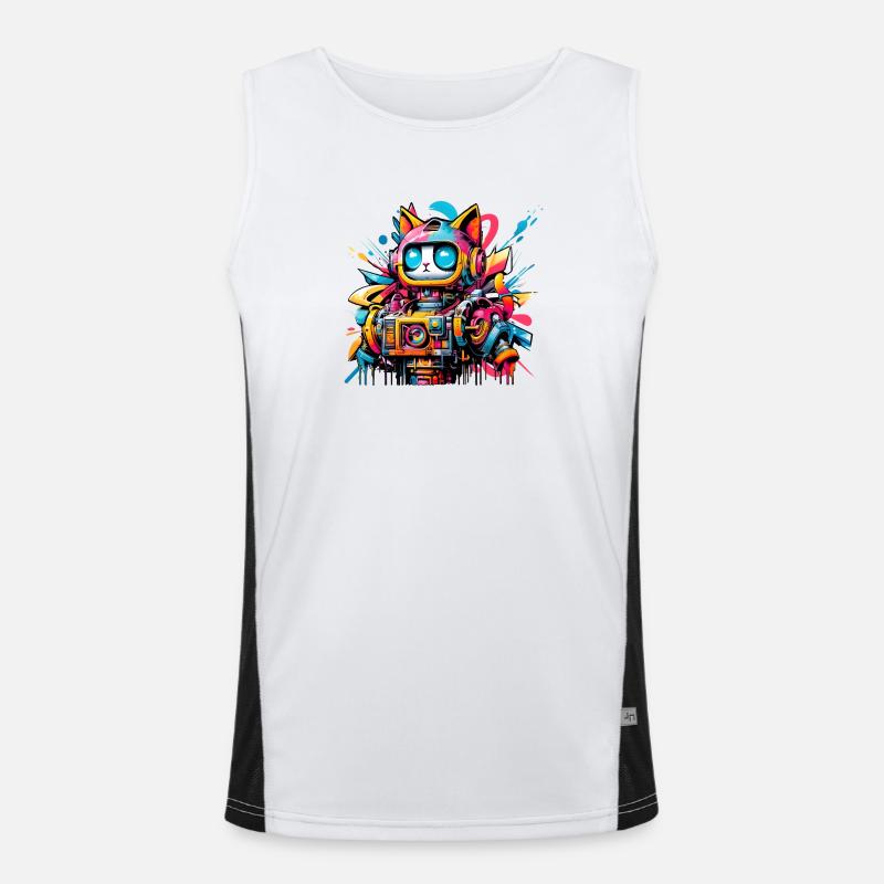 Cat designed as a robot in comic graffiti style Men's Functional Contrast Tank Top 